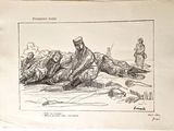 dessin représentant un groupe de soldats se reposant à même le sol dans le désert