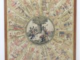 une vieille photo représentant une image où des personnes et des animaux sont disposés en cercle