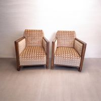 Paire de fauteuils en velours ciselé moderne à motifs géomét…