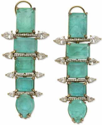 a pair of emerald and diamond earrings