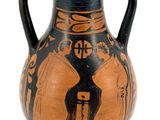 a black and orange vase on a white background