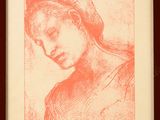 une vieille photo d'une femme les yeux fermés, dans un cadre rouge