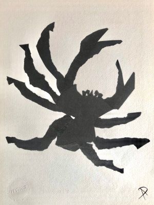 peinture représentant un crabe sur fond blanc, avec un contour noir
