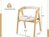 the dimensions of a wooden chair with a white seat and back