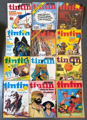 the covers of tintin comics are lined up on a table