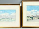 une paire d'aquarelles représentant une scène de plage et un phare