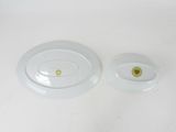 two plates that are sitting on a white table