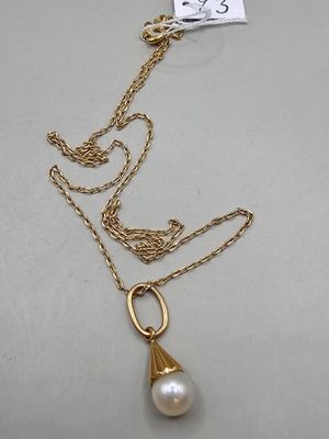 Chaine de cou OR de 37 cm avec pendentif OR et perle, poids … - Photo 1