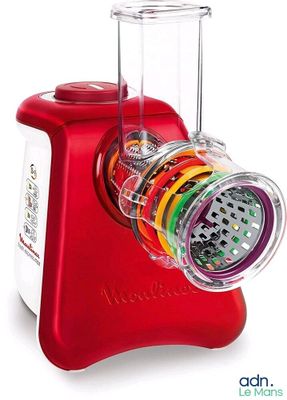 un extracteur de jus rouge contenant tout un tas de gobelets de différentes couleurs