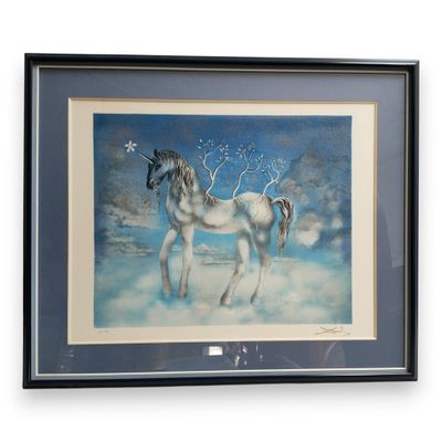 painting of a horse in a snowy landscape with a tree in the background