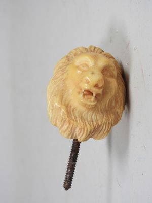a lion head on the wall with a screw in it