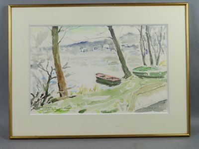 une image d'un tableau représentant un bateau sur l'eau
