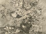a drawing of a vase of flowers on a table