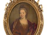 portrait d'une femme en robe rouge dans un cadre doré