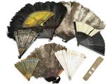 many different types of hand fans on a white surface