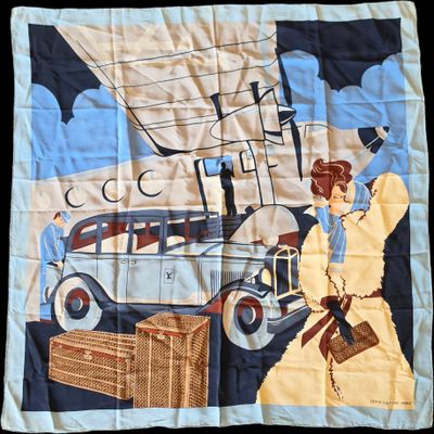 LOUIS VUITTON - Carré en mousseline de soie d'une scène de d…