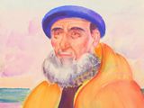 painting of an old man with a beard and a yellow jacket
