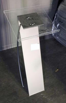 a clear table with a glass top in a room