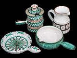 a tea set with a teapot, a bowl, and a teapot