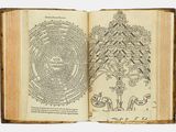 un livre ouvert dans lequel figure le dessin d'un arbre