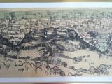 drawing of a view of a city from a high point of view