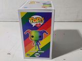 funko pop vinyl figure in a box with a rainbow background