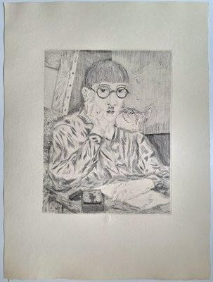 un dessin représentant un homme assis à une table, une cigarette à la bouche