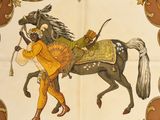 a picture of a horse with a rider on it ' s back