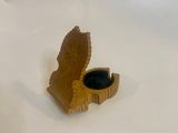 a small wooden box with a cup of coffee in it