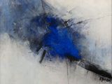 peinture abstraite représentant un oiseau bleu sur fond blanc