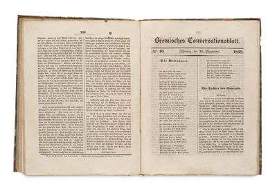 an old book opened to a page with a picture of a man