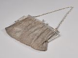 silver mesh purse with chain strap and clasp