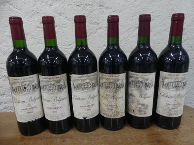 six bouteilles de vin sont alignées sur une table en bois