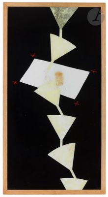 an image of a black and white painting with triangles on it