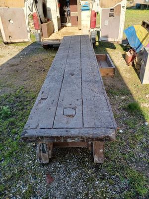 Établi ancien avec tiroir central plateau en orme, bon état - Photo 1