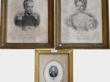three framed portraits of a man and woman in military uniforms