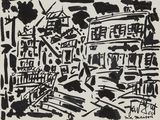 une image représentant un dessin en noir et blanc d'une ville