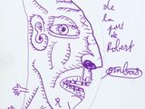 purple ink drawing of a man with a crown on his head