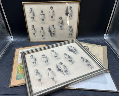 trois photos encadrées représentant des enfants dans différentes poses sur fond noir