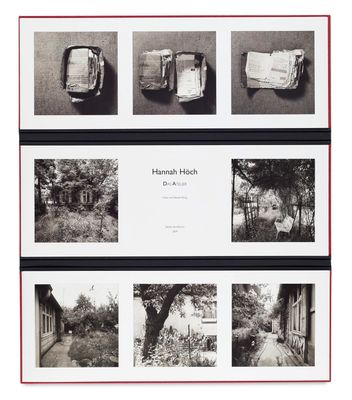 several black and white photographs of a book with pictures of a house