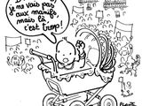 un dessin animé en noir et blanc représentant un bébé dans une poussette