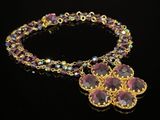 purple crystal flower bracelet with gold plated chain and flower charm