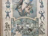 tableau représentant une femme en robe bleue, avec un groupe de personnes en arrière-plan