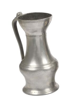 a silver vase with a handle on a white background