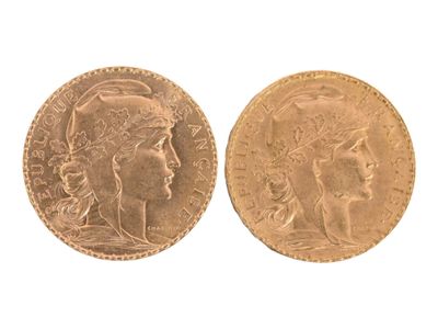 Deux pièces de 20 Francs or au coq de 1907 et 1912, (usures)… - Photo 1