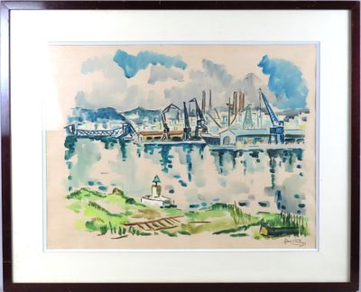 une photo d'une aquarelle représentant un port