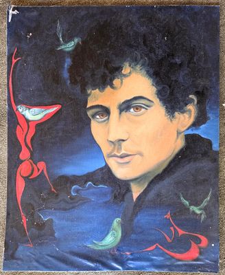 an image of a painting of a man with a bird in his hand