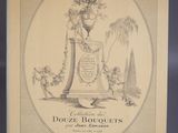 an old book with a drawing of a vase with flowers on it