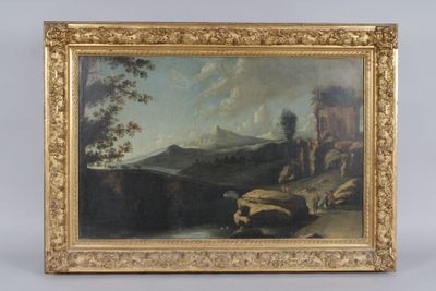 Ecole napolitaine italienne XVIIème s. : paysage aux ruines.… - Photo 1
