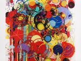 une peinture abstraite composée de cercles superposés sur un fond blanc
